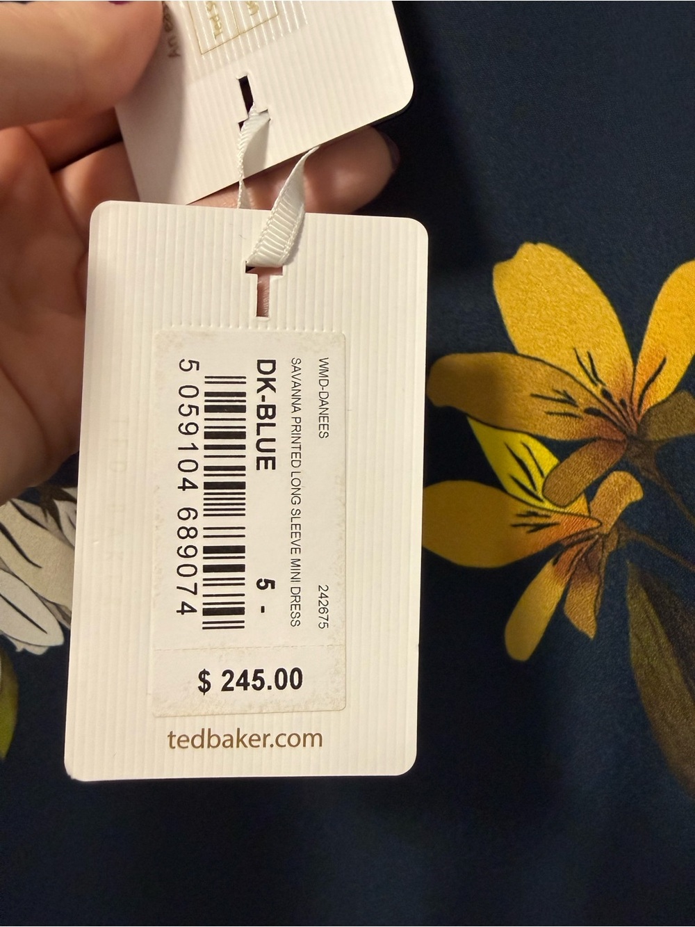 NWT 🔥 Ted Baker Size 12 L Savanna Navy Floral Pleated-Hem Mini Dress - Picture 4 of 10